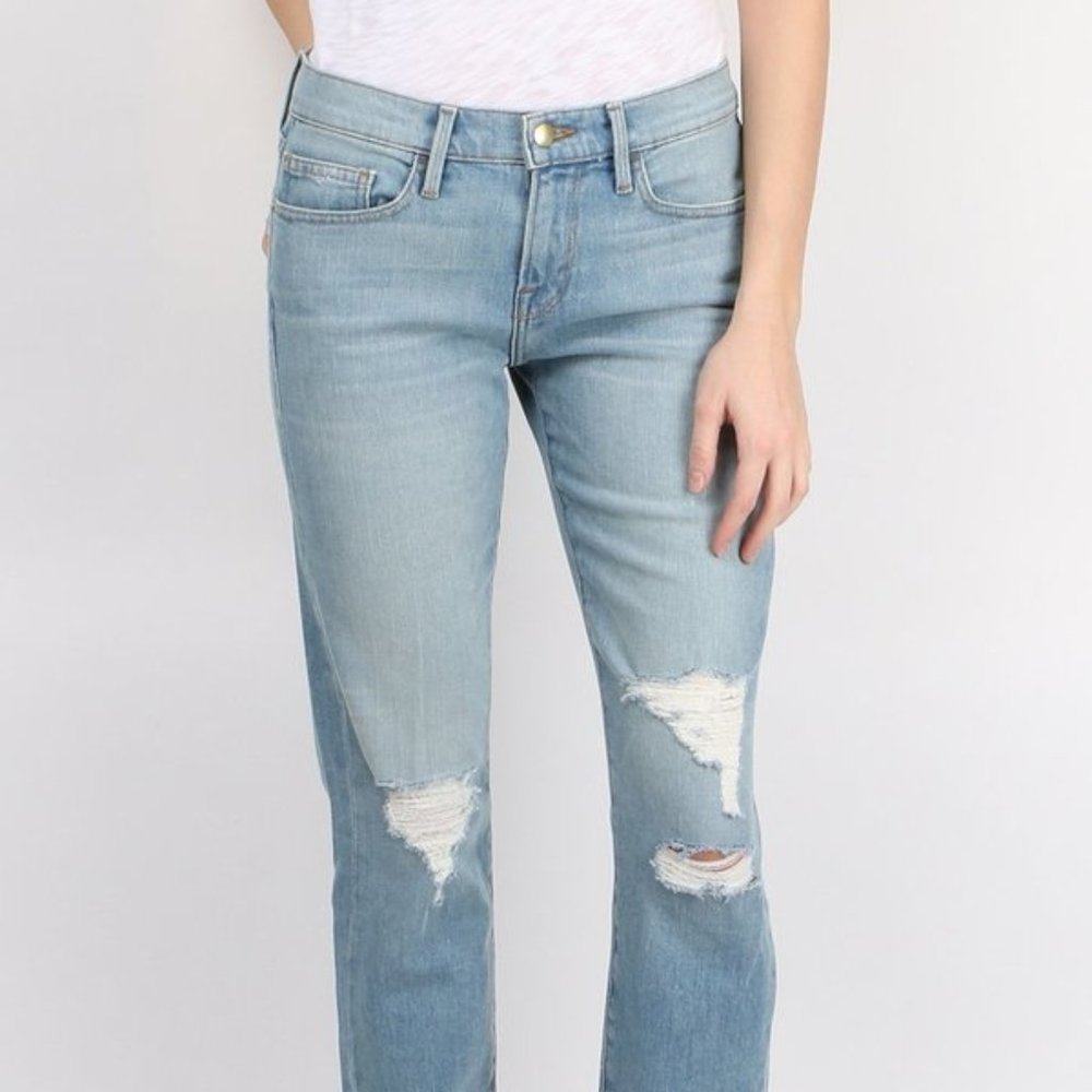 Frame Le Boy High Rise Raw Edge Jean in Voss Sz 26 MSRP $249  99% Cotton NWT